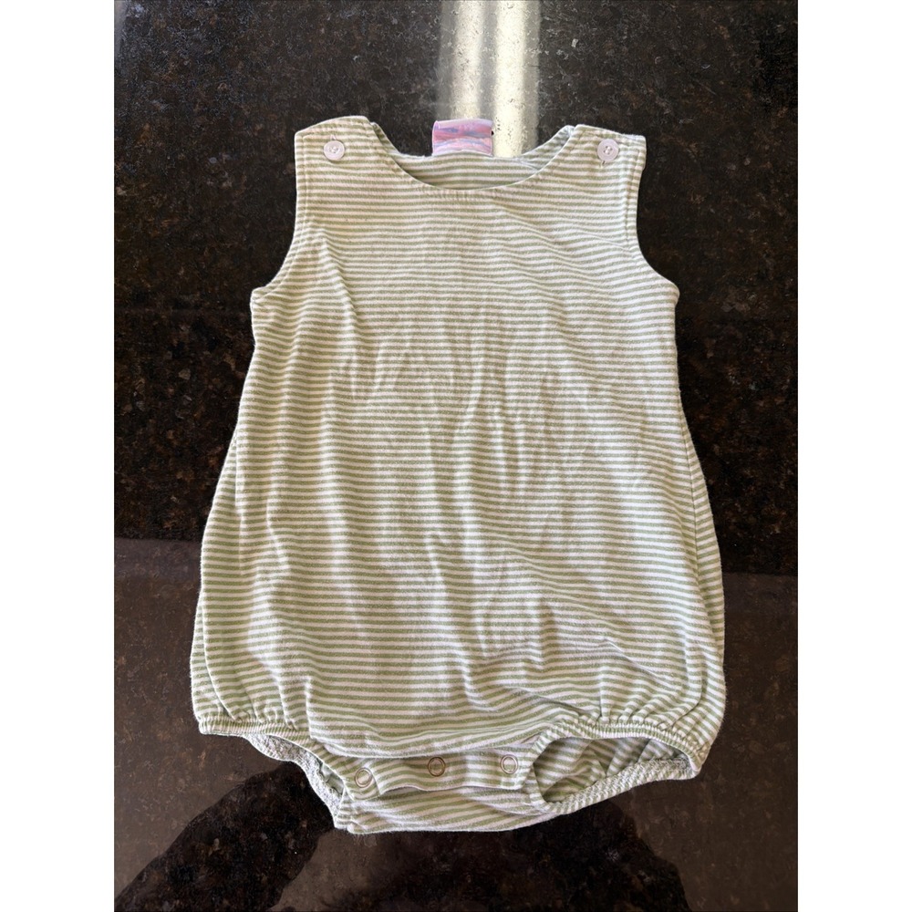Stitchy Fish Knit Bubble Sz 12m Green Striped Romper Lightweight Summer One Piec